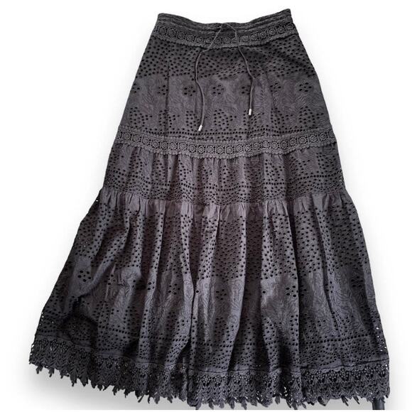 Melissa Odabash Alessia Black Eyelet Tiered
Maxi Skirt Sz M/L Black Cottagecore - Picture 2 of 7
